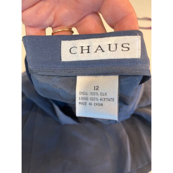 Chaus Womens Blue Silk Mini Skirt Size 12 With Pleated Front & Button Detail - Picture 5 of 6